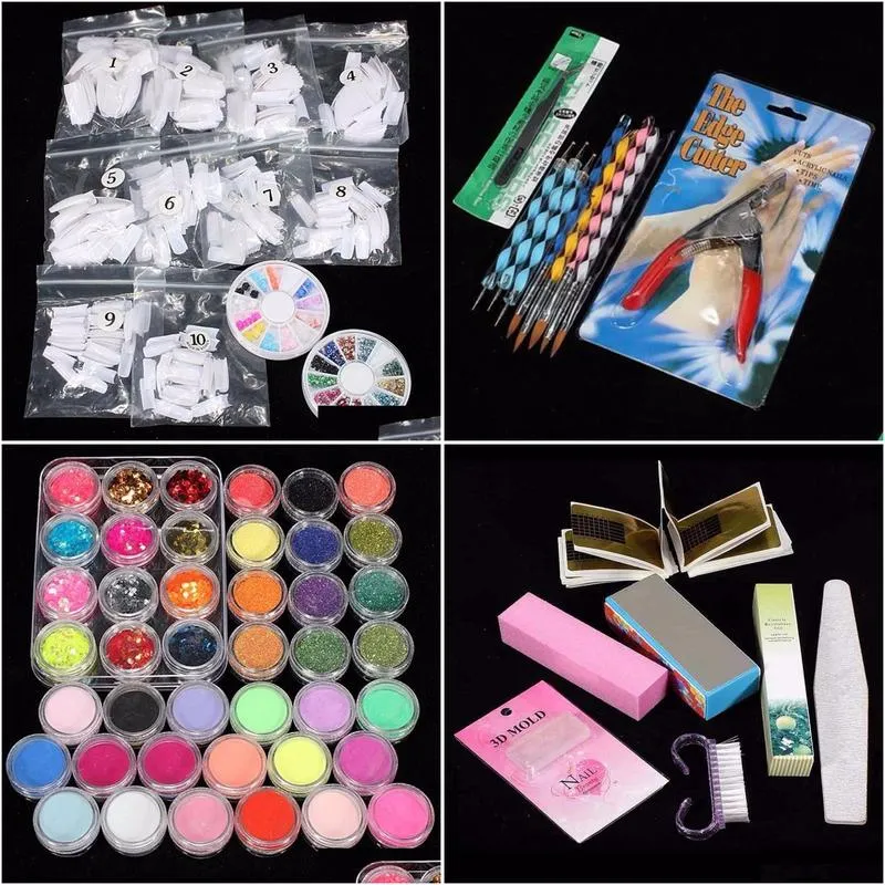 Professional 42 Acrylic Nail Art Tips Powder Liquid Brush Glitter Clipper Primer File Set Brush Tools New Nail Art Decoration