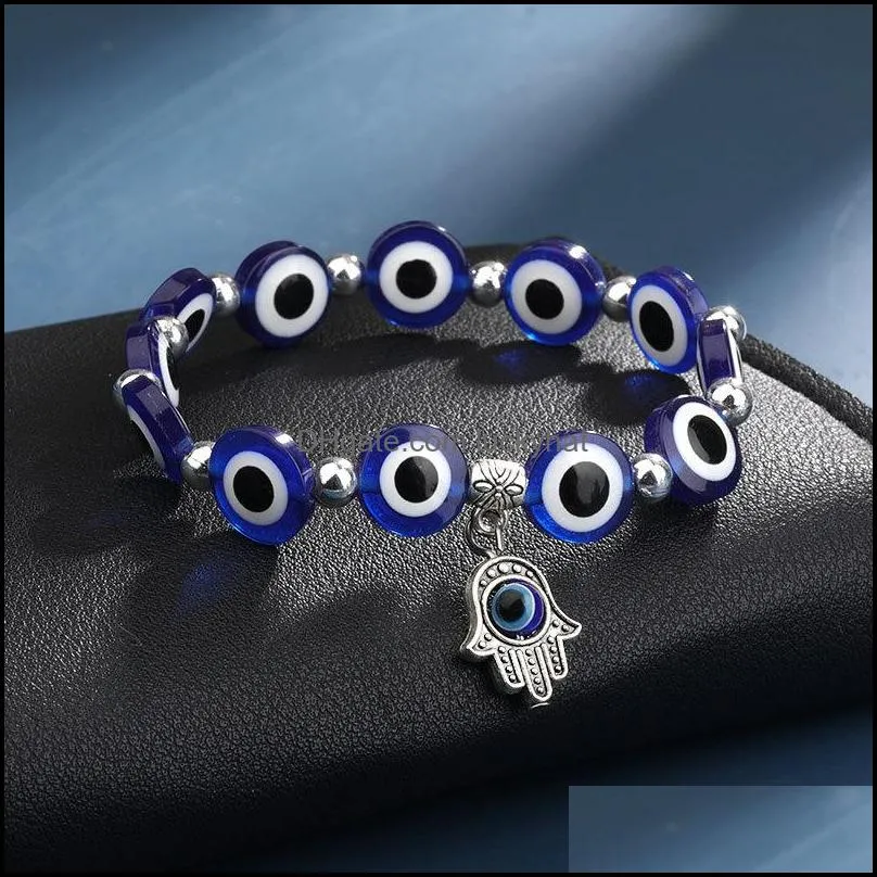 fashion black blue evil eye hamsa hand fatima palm beaded strands bracelets for women bead charm bracelet ethnic style handmade