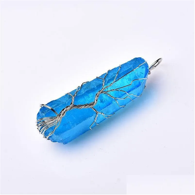 decorative objects figurines 1pc fashion natural aquamarine tree of life pendant for men women handmade necklace jewelry gift reiki