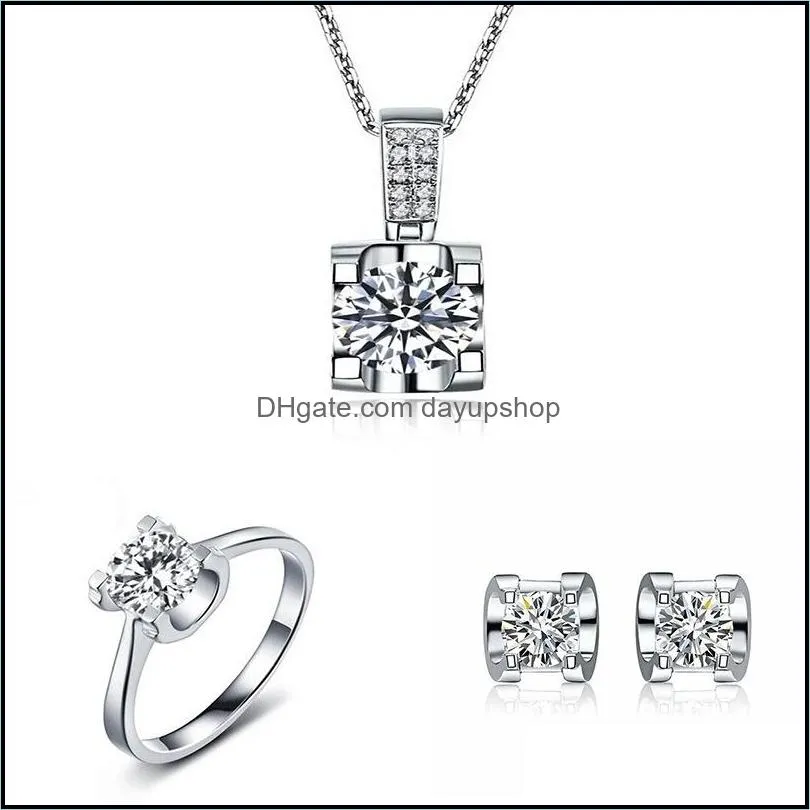 ox head moissanite diamond jewelry set 925 sterling silver party wedding rings earrings necklace for women bridal sets gift