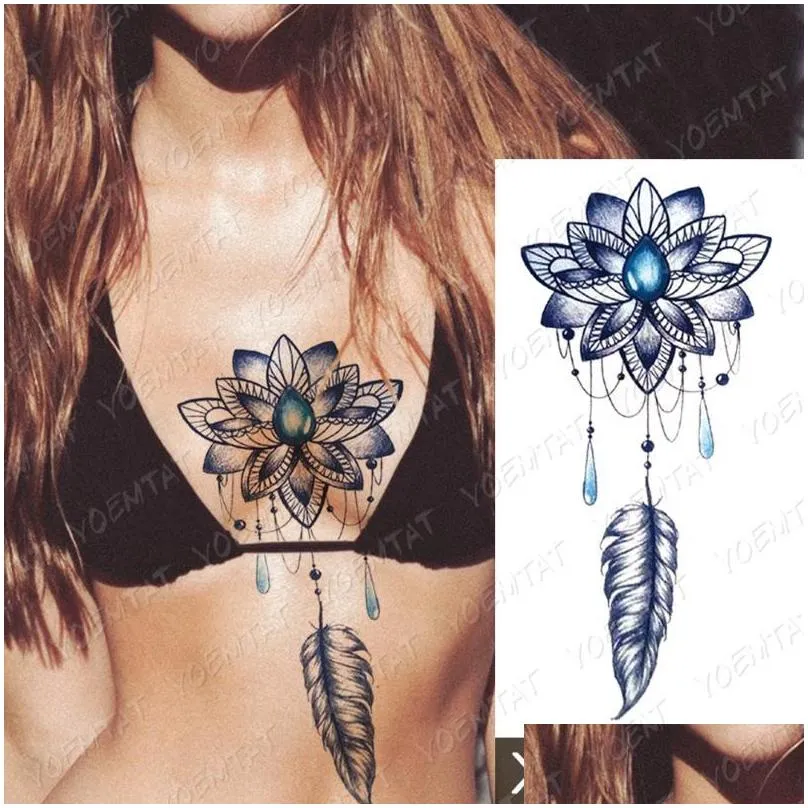 waterproof temporary tattoo sticker blue rose peony flowers flash tattoos cross rosary body art arm fake sleeve tatoo women men