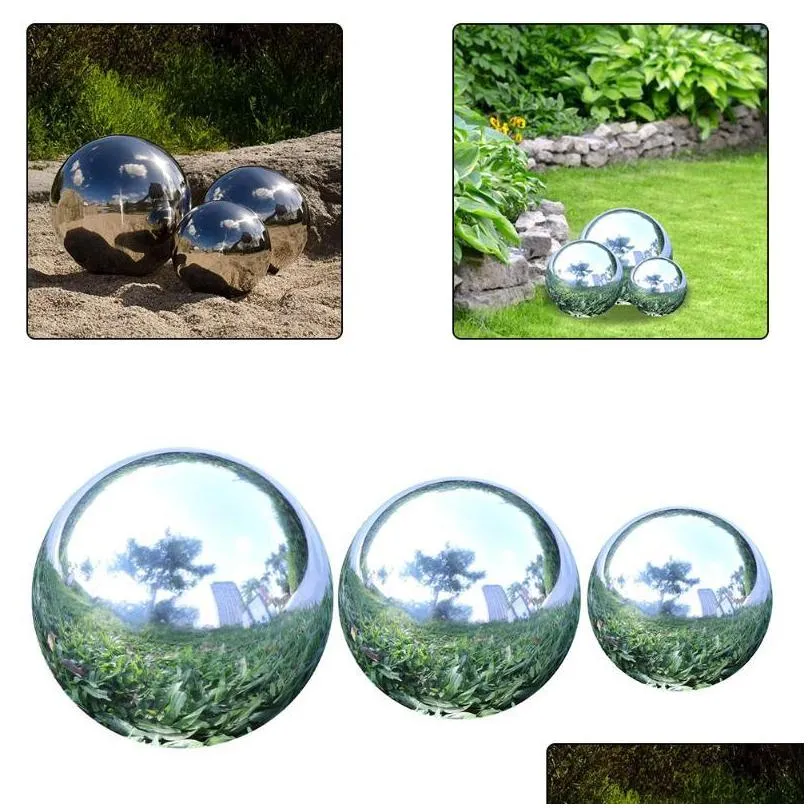 novelty items 3pcs stainless steel mirror sphere garden ball gazing balls polished hollow home el ornament decoration