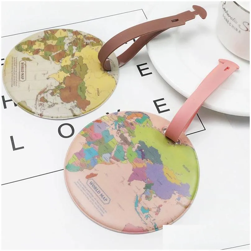 ups creative map luggage tag party favor diy round travel label keyring luggage bag pendant keychain gift