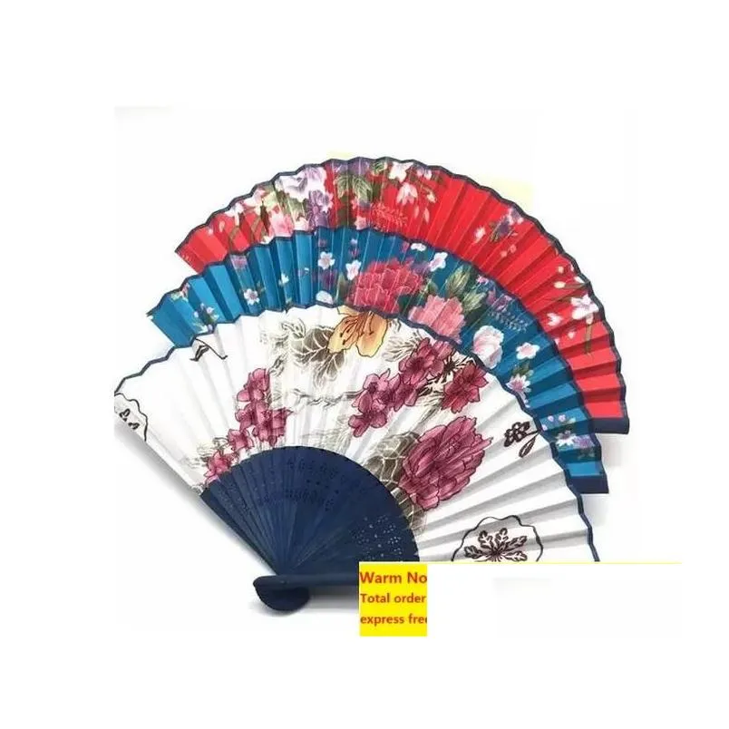 classical chinese style fabric fan silk folding bamboo hand held fans wedding birthday party favors gifts