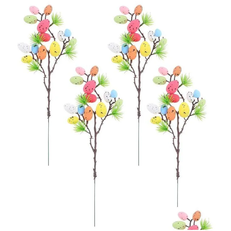 party decoration 4pcs easter egg tree decor creative branches painted eggs green leaves simulation bouquets home spring ornament