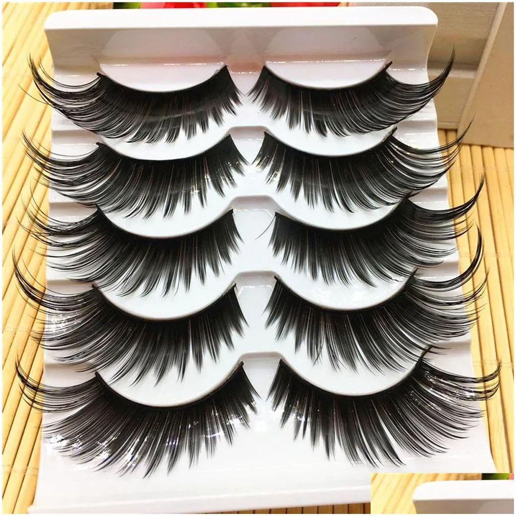 5Pairs/Set Charming Black False Eyelashes Very Exaggerated Thick Long Black Eye Lashes Daily Party Makeup Extension Tools