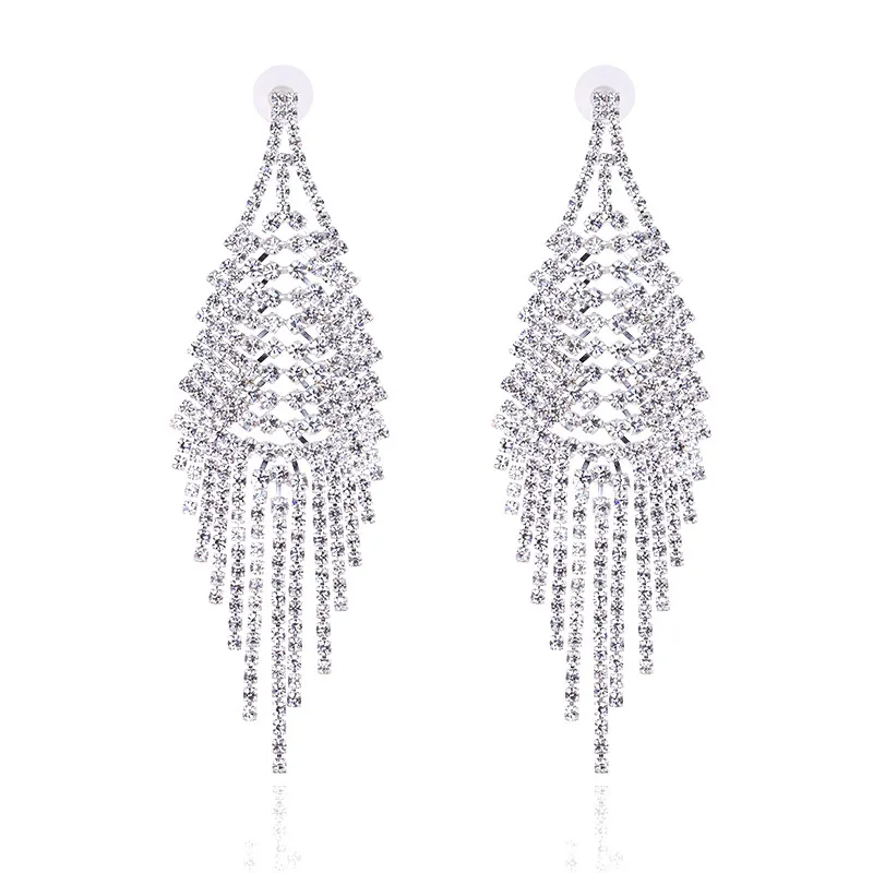 Luxurious Long Tassel Earrings Bridal Jewelry Sparkly Crystals Women Earrings For Wedding Formal Events Prom Ladies Accessories Anniversary Gifts CL1690