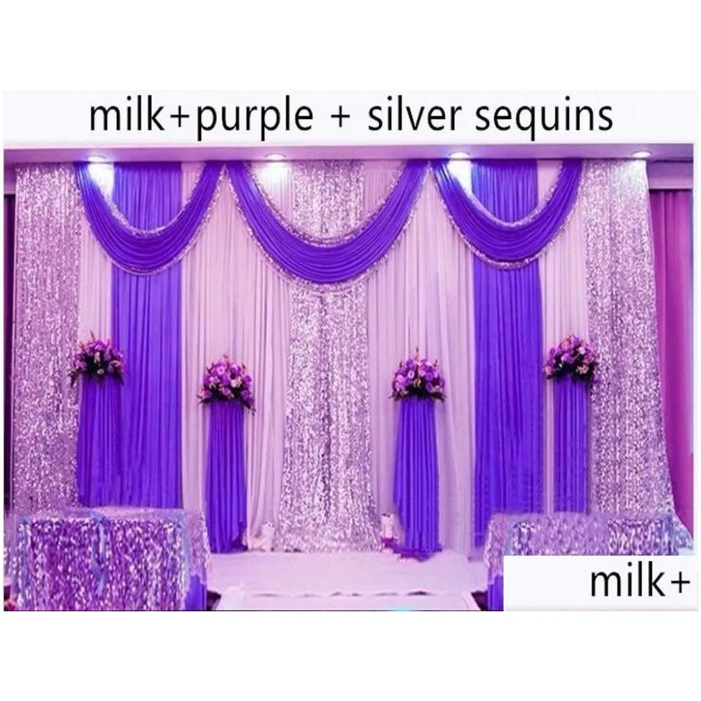 party decoration customized satin wedding backdrop curtains gold swag background drape curtain 10ftx20ft3x6m