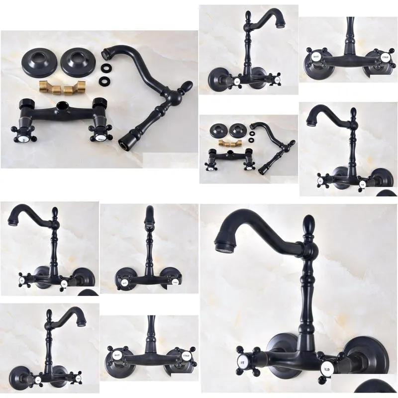 bathroom sink faucets black oil rubbed antique brass kitchen basin faucet mixer tap swivel spout wall mounted dual cross handles