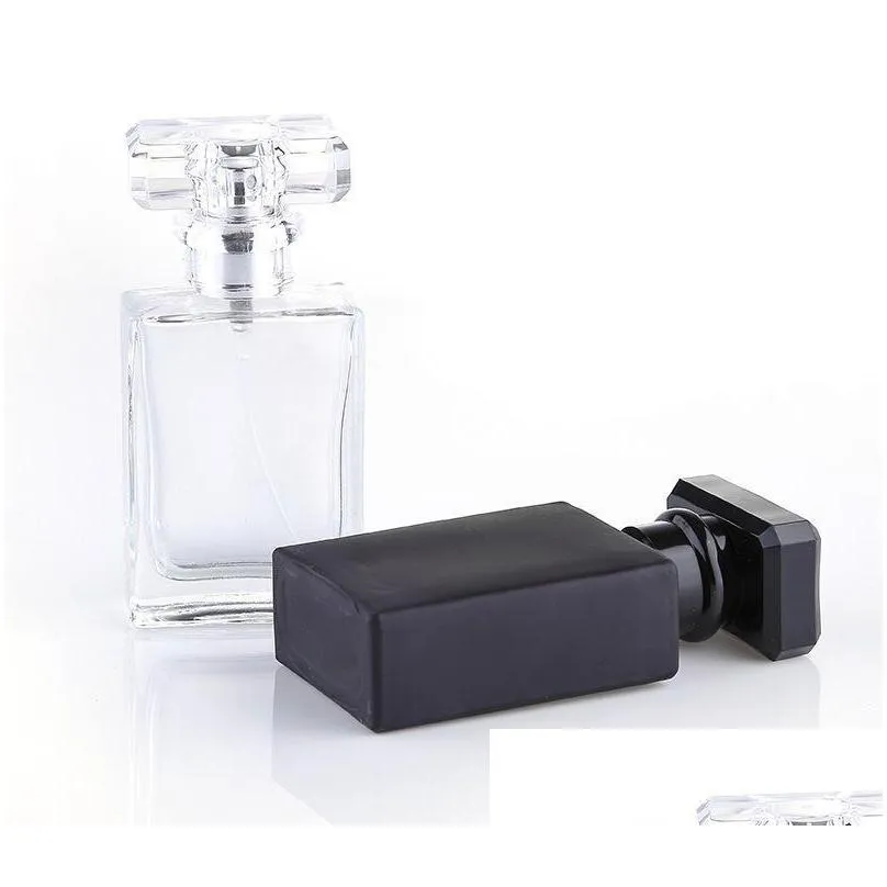  30ml clear black portable glass perfume spray bottles empty cosmetic containers with atomizer for