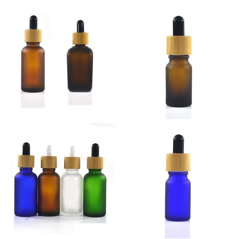 essential oil glass dropper bottle with bamboo lid bamboo serum bottle frosted green blue amber clear 10ml 15ml 20 30ml fast ship