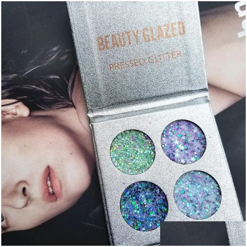 Beauty Glazed 4 Colors Eyeshadow Palette Matte Diamond Glitter Foiled Eye Shadow in One Palette Blush Makeup Set for Beauty