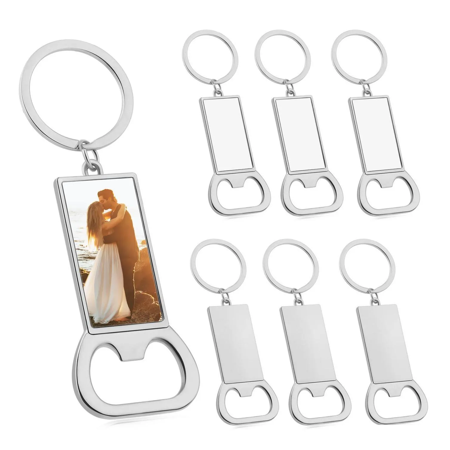 sublimation blank beer bottle opener keychain party favor metal heat transfer corkscrew key ring household kitchen tool