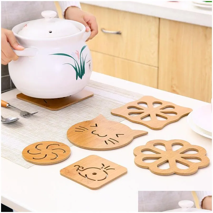 animal wood heat wood heat resistant pad bamboo hollow wooden coaster thick insulation pads table nonslip pot bowl tray mat zxf1110