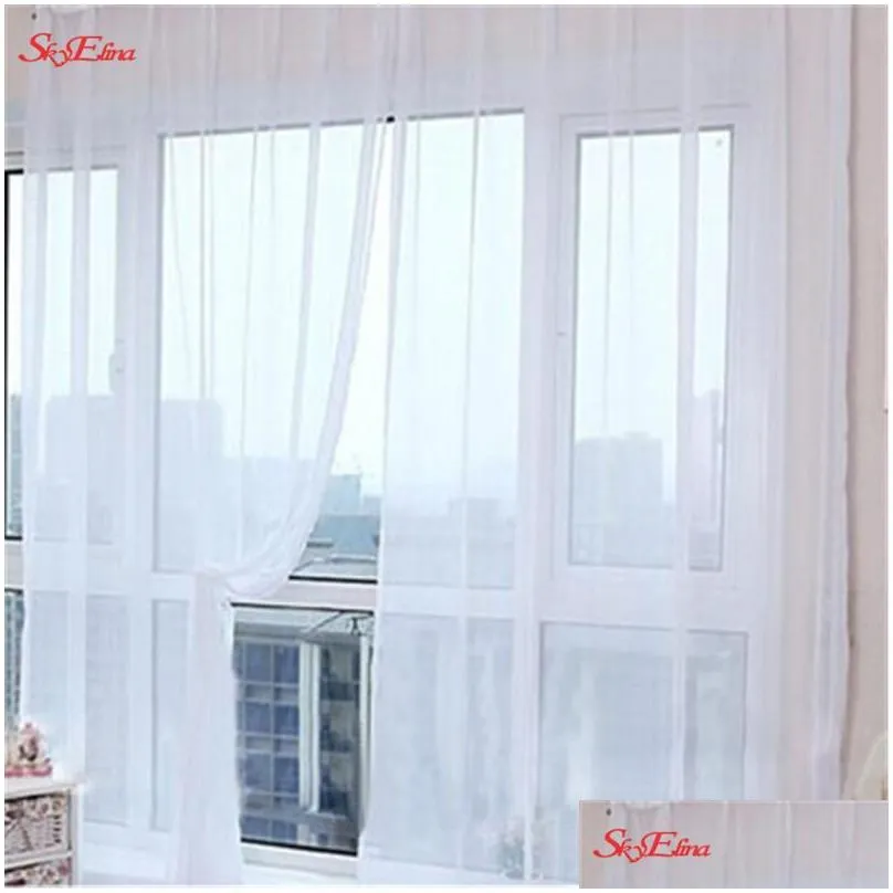 party decoration white tulle curtains for living room modern chiffon solid sheer voile kitchen curtain window decor 5zmm267