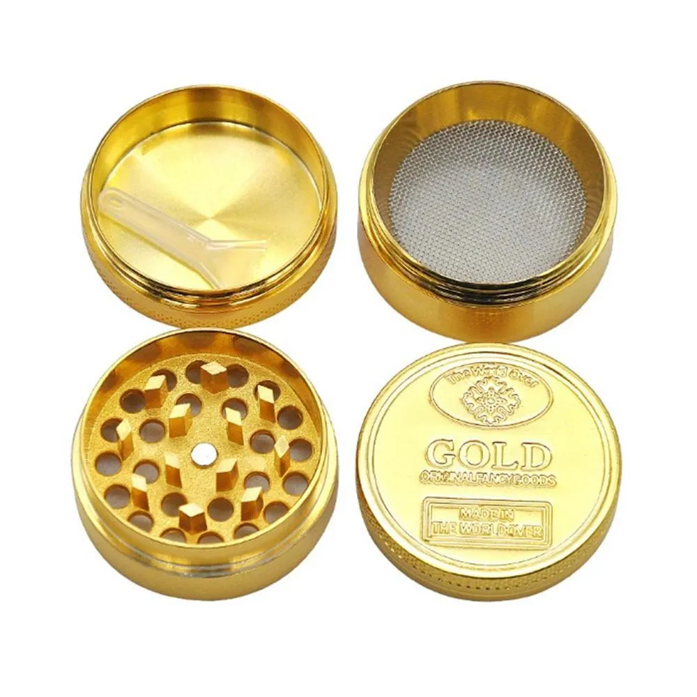 full gold plated herb grinder 40mm 50mm diameter dry herbal tobacco smasher 4 parts hand muler smoking