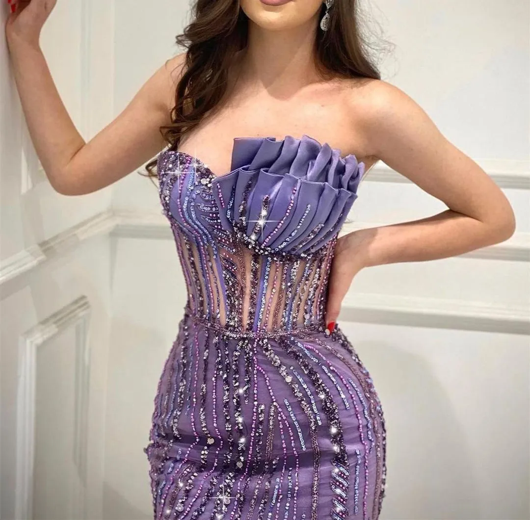 Purple Mermaid Prom Dresses Bateau Sleeveless Satin Diamonds Appliques Sequins Beaded Floor Length Celebrity Evening Dresses Party Gowns Plus Size Custom Made