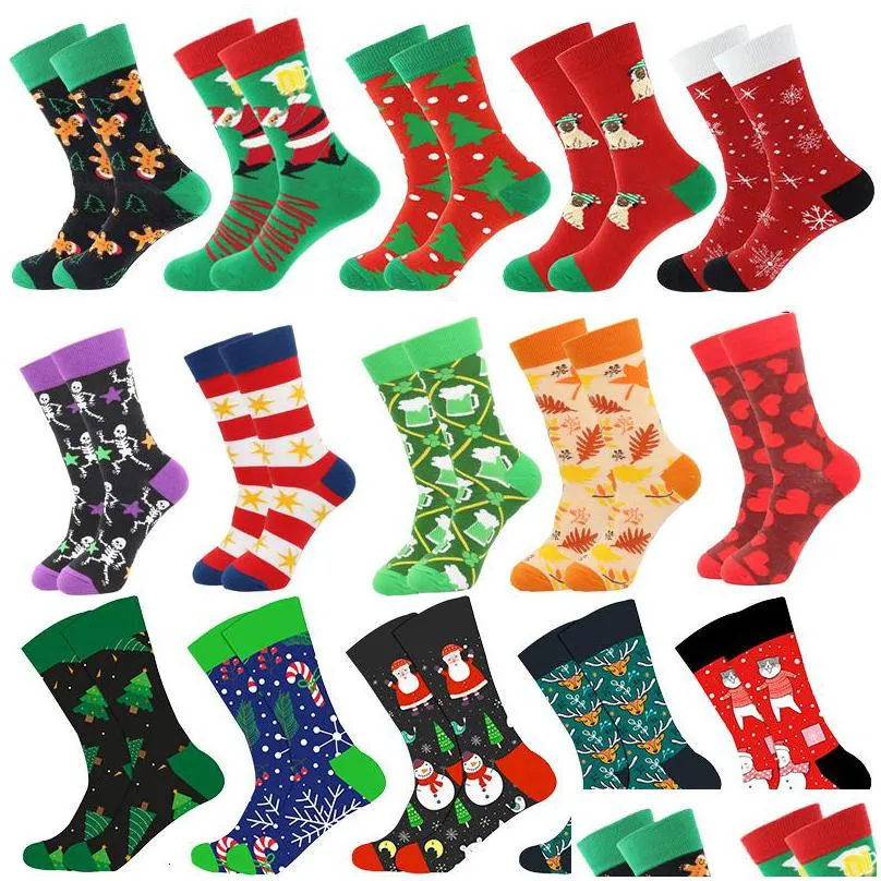 christmas tree snow elk gift cotton happy socks autumn winter christmas socks men funny year santa claus