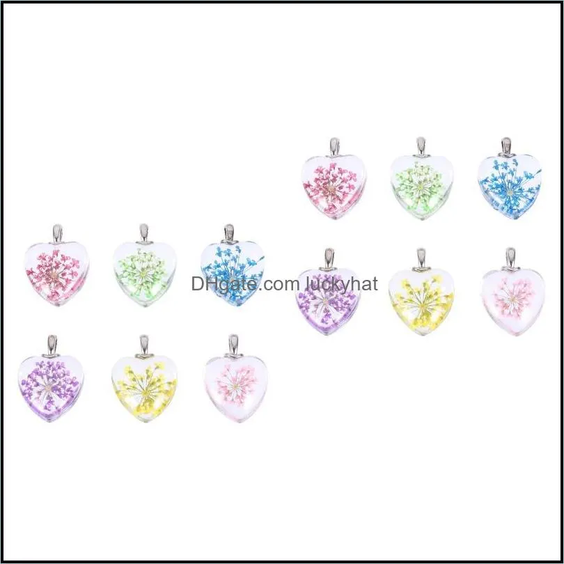 charms pcs dried flower pendant heart shape charm for jewelry making and art craftcharms