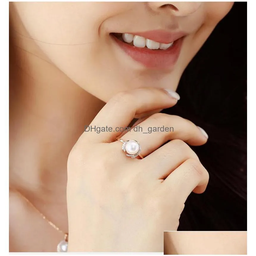 cluster rings classical pearl zircon diamonds for women 18k rose gold color elegant jewelry bijoux fashion party gifts accessories
