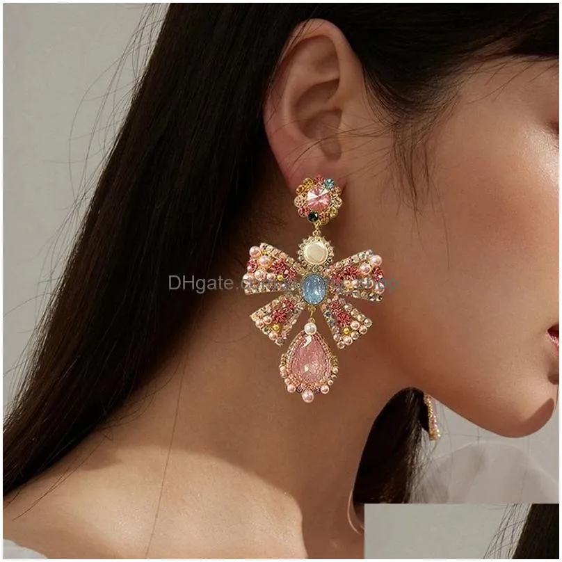 fashion jewelry faux pearl butterfly dangle earrings water drop crystal rhinestone stud earrings