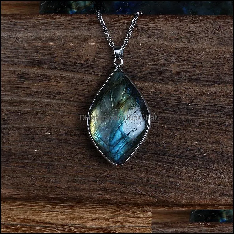 pendant necklaces classic natural labradorite moonstone stone pendants sunlight shaped energy women men healing jewelry