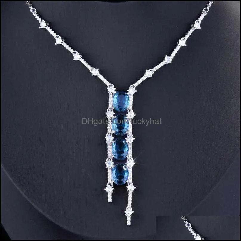 pendant necklaces high quality asymmetry necklace inlay blue round zircon temperament geometry jewelry for women wedding engagementpendant