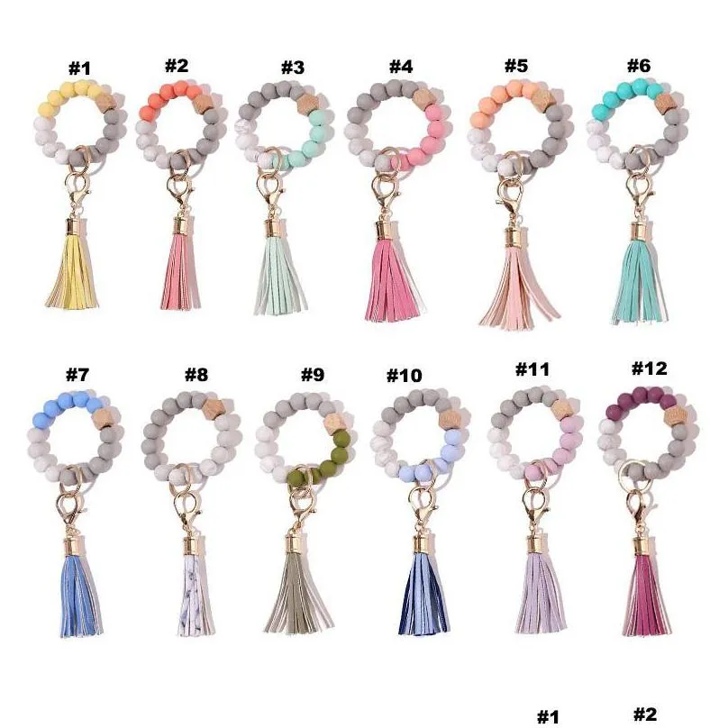 silicone beaded bangle keychain with tassel for women party favor wristlet key ring bracelet dhs