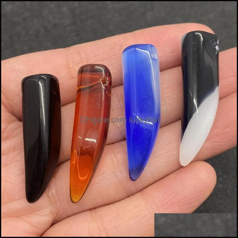 charms natural stone black agate pendants 10x37mm peppershaped jewelry diy making necklace accessory wolf tooth shape red