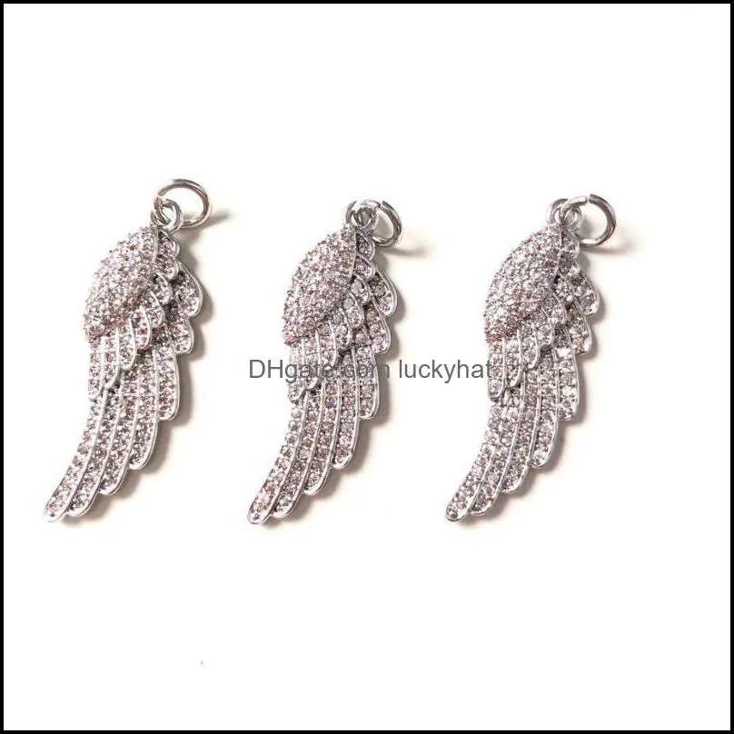 charms 5pcs cz pave angel wing pendant for bracelet necklace earring keychain making handmade women jewelry accessory