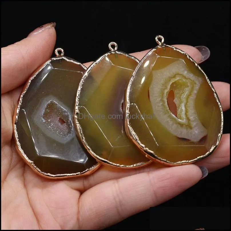 charms natural semiprecious stone pendant yellow agate gilded edge 40x50mm diy jewelry making necklace bracelet giftcharms