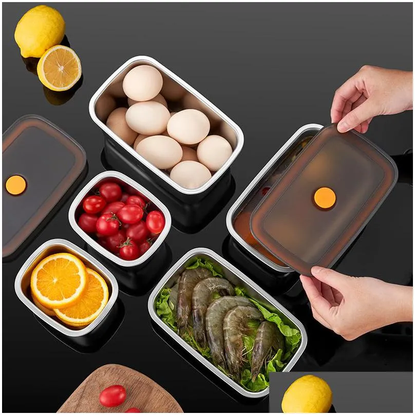 stainless steel lunch box student tableware picnic food seal storage container refrigerator freshkeeping box bento accessories