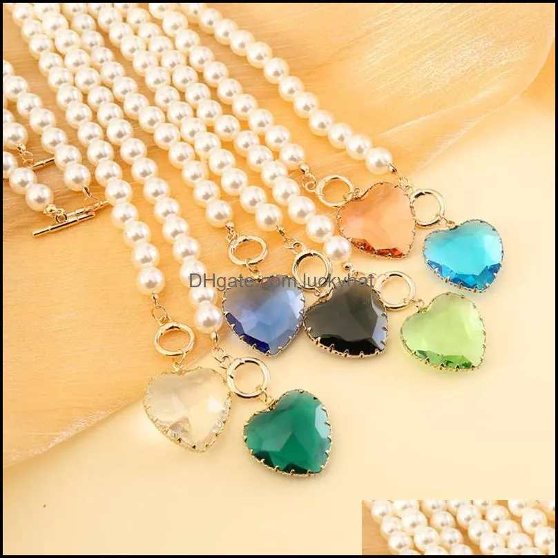 pendant necklaces sheishow trend k9 glass heart shaped romantic pearl necklace for women fashion clavicle chain jewelry design girl