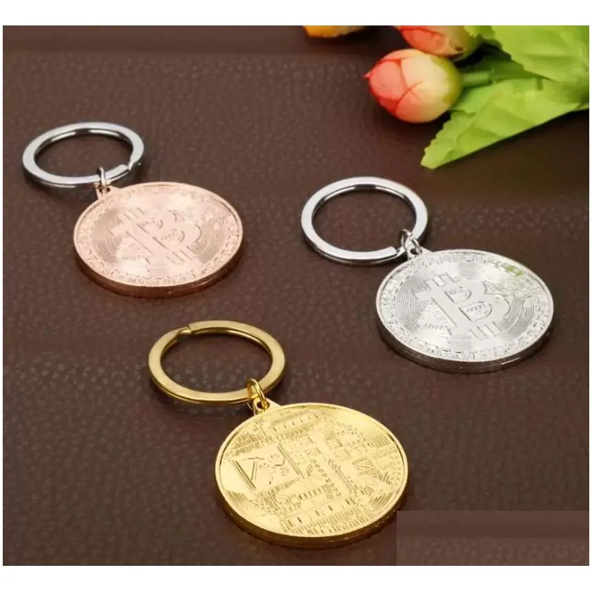 coin keychain gold plate token key chain novelty party favor metal keyring commemorative souvenir gift