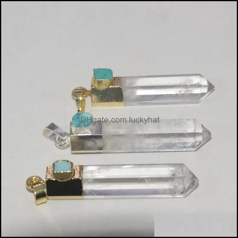 pendant necklaces natural rock crystal stone hexagonal jewelry making 2022 long clear quartz gold plating point cap women 6