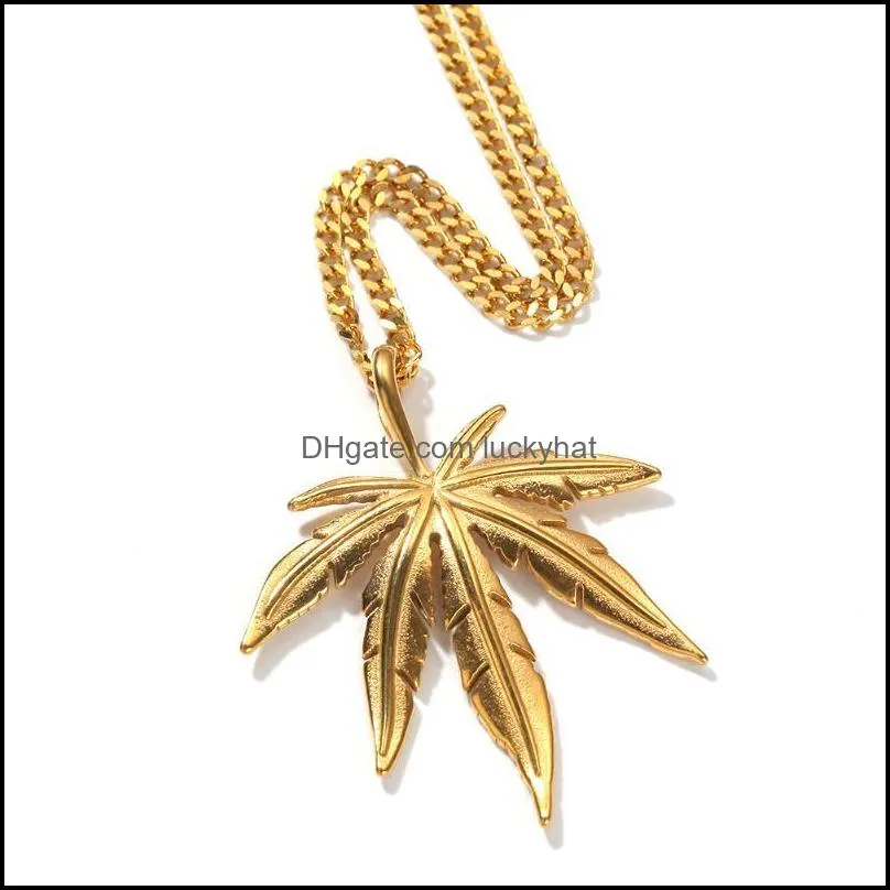 pendant necklaces hiphop stainless steel leaf maple vacuum plating color preserving mens necklacependant necklacespendant