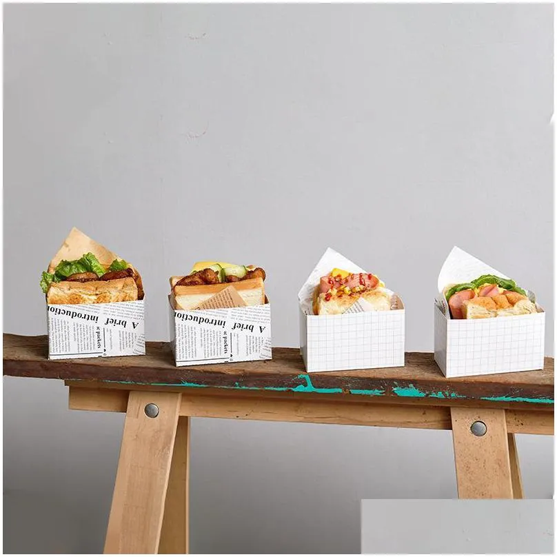 gift wrap stripes/english spaper sandwich toast packaging box burger kraft paper bag baking lunch christmas party