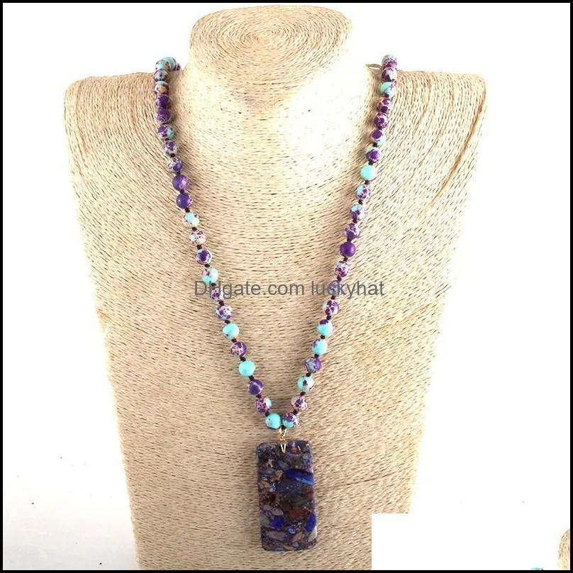 pendant necklaces fashion bohemian jewelry semi precious stone knotted rectangle for women boho giftpendant