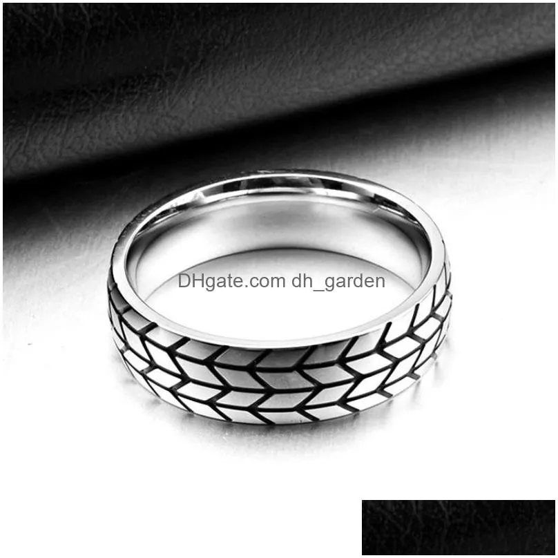 cluster rings stainless steel gold silver tyre ring well polished men cool exquisite grains car auto enthusiasts gift