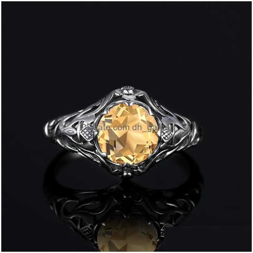 cluster rings anillos mujer citrine stone 925 sterling silver ring for women prong setting round gemstone boho fine jewelry anniversary