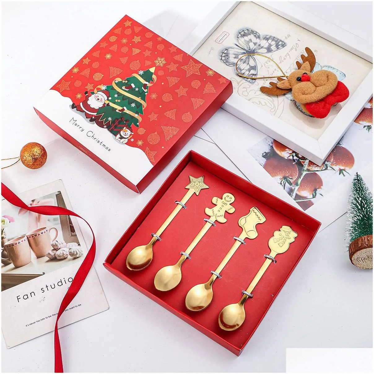 christmas gift box set coffee dessert spoon stainless steel spoon fork sets