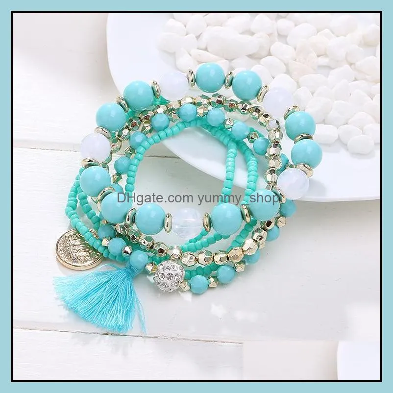 charms bracelets bohemian multilayer tassels bracelet bangles elastic stretch bead bracelets