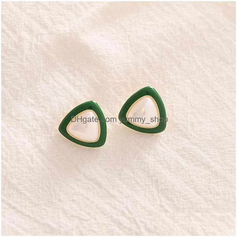 fashion jewelry s925 silver post geometric green triangle earrings for women niche design stud earrings