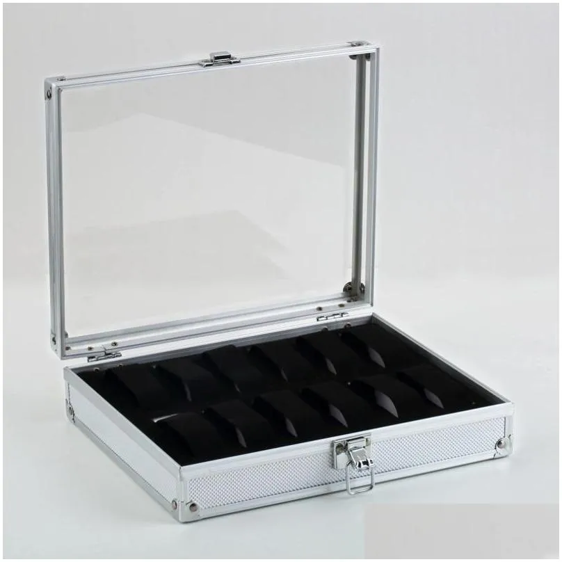 fashion metal case with 12 grid slots display for wristwatch organizer watch jewelry box wj11 storage boxes bins