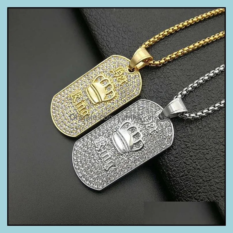 hip hop jewelry titanium steel casting gold plated full diamond king champion pendant necklace