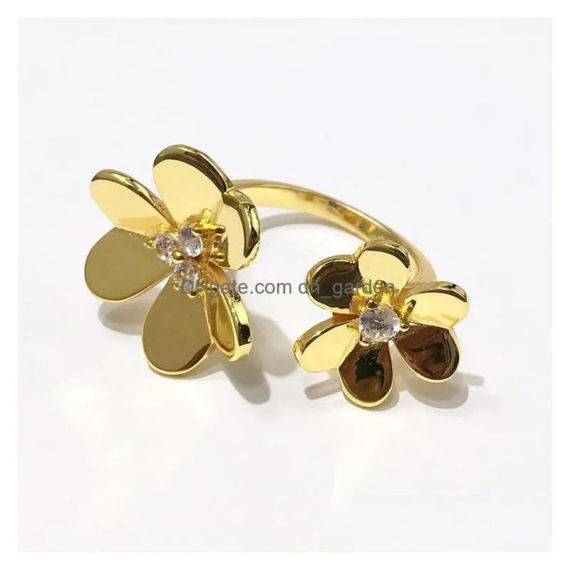 cluster rings cubic zircon flower for women trendy luxury environmental copper crystal statement party accessories