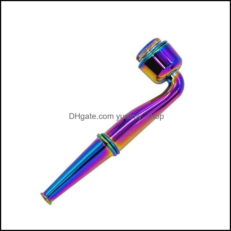 metal smoking pipes portable streamlined colorful pipe with cap detachable easy cleaning smoke tube tobacco herb cigarette holder hitter