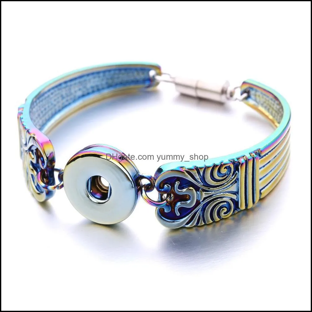 colorful color 18mm snap button charms carved patern bangle bracelet for women supplier yummyshop