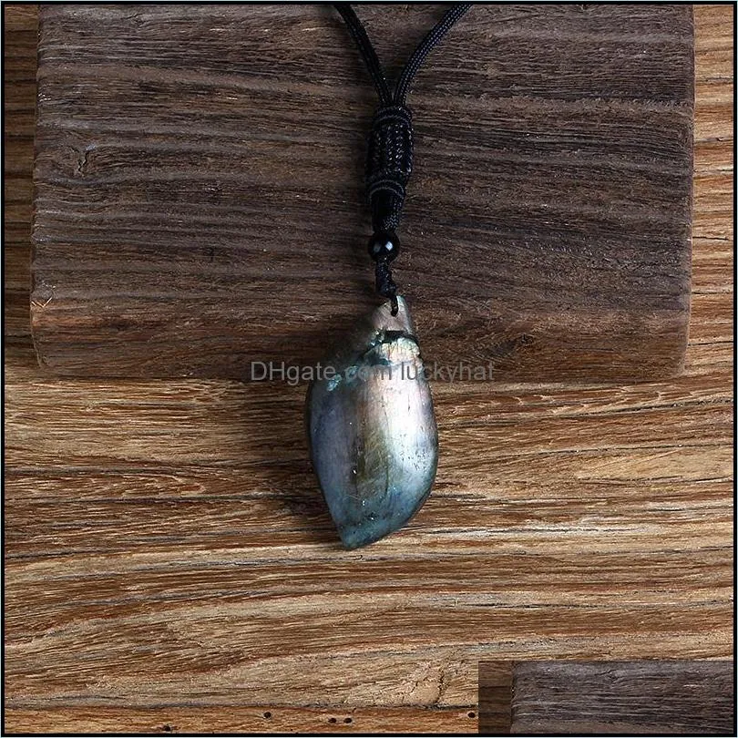 pendant necklaces natural energy labradorite crystal gem mineral leaf shape healing meditation fashion accessories giftpendant