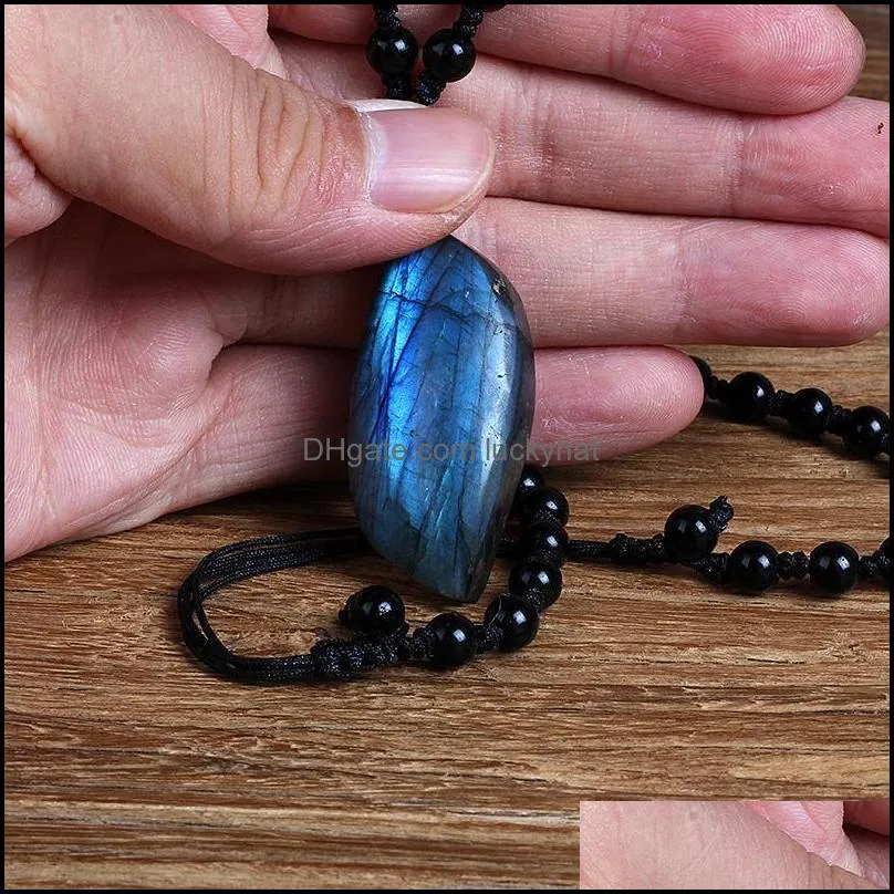 pendant necklaces classic natural labradorite moonstone stone pendants sunlight shaped energy women men healing jewelry